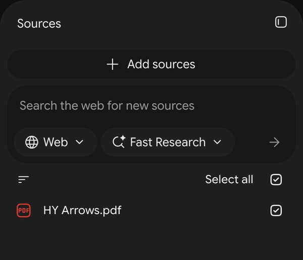The HY Arrows PDF, uploaded as a source.