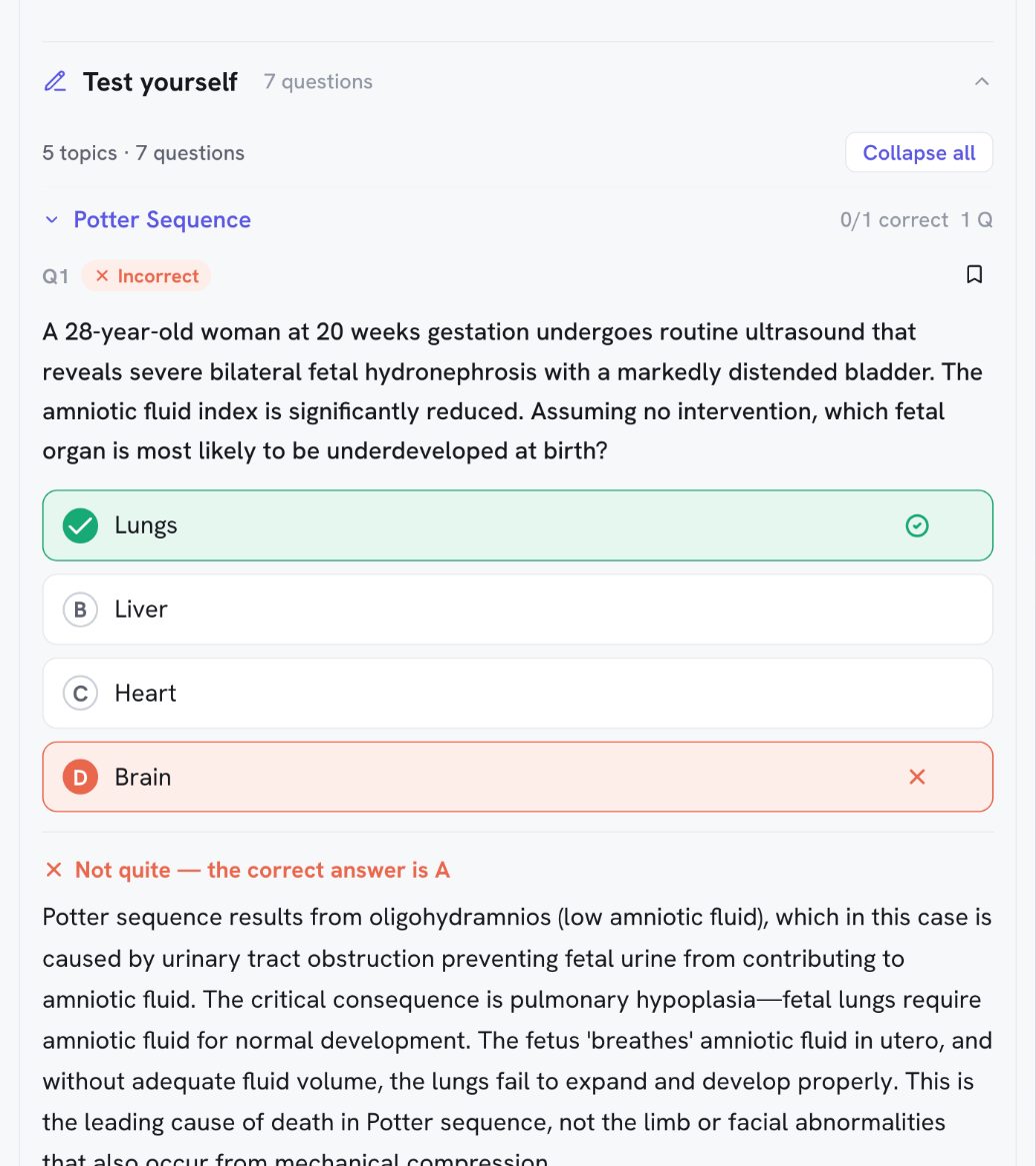 Renal p. 596 in the First Aid Guide: the Test Yourself MCQs, with the explanation under each answer.