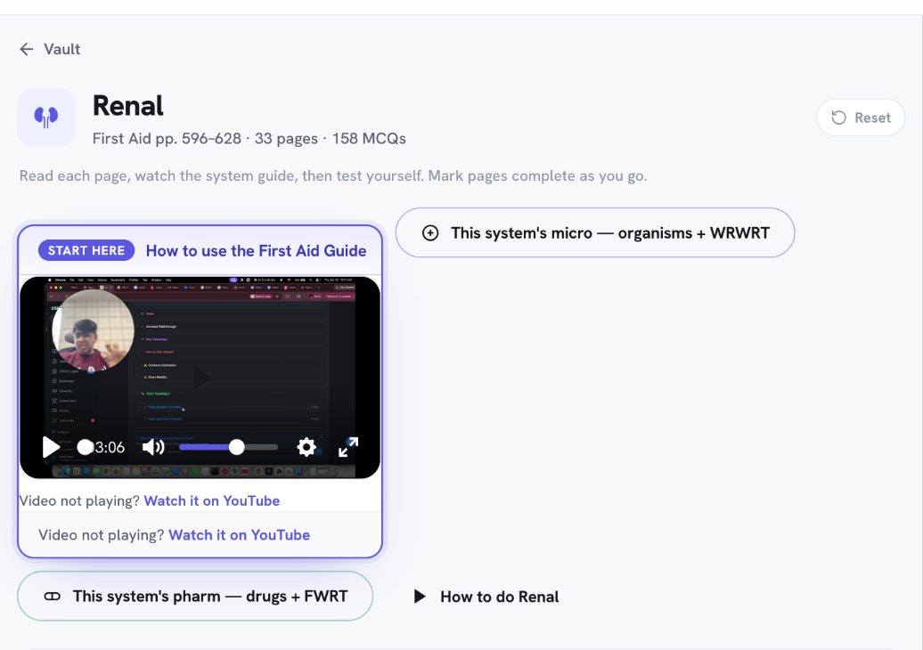 Renal in the First Aid Guide: the video is on the page, not in a playlist.