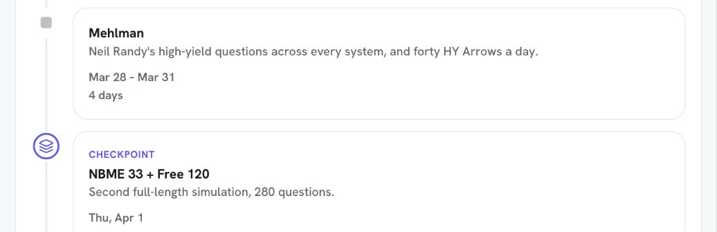 Road to exam day: 4 Mehlman days, then NBME 33 + Free 120, the second 280-question simulation.