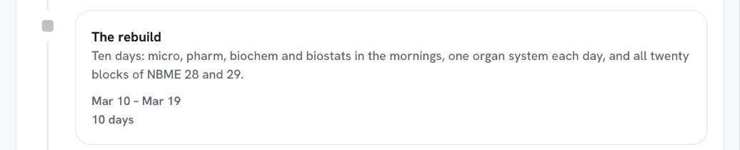 Road to exam day: the 10-day rebuild, 1 organ system a day, with all 20 blocks of NBME 28 and 29.