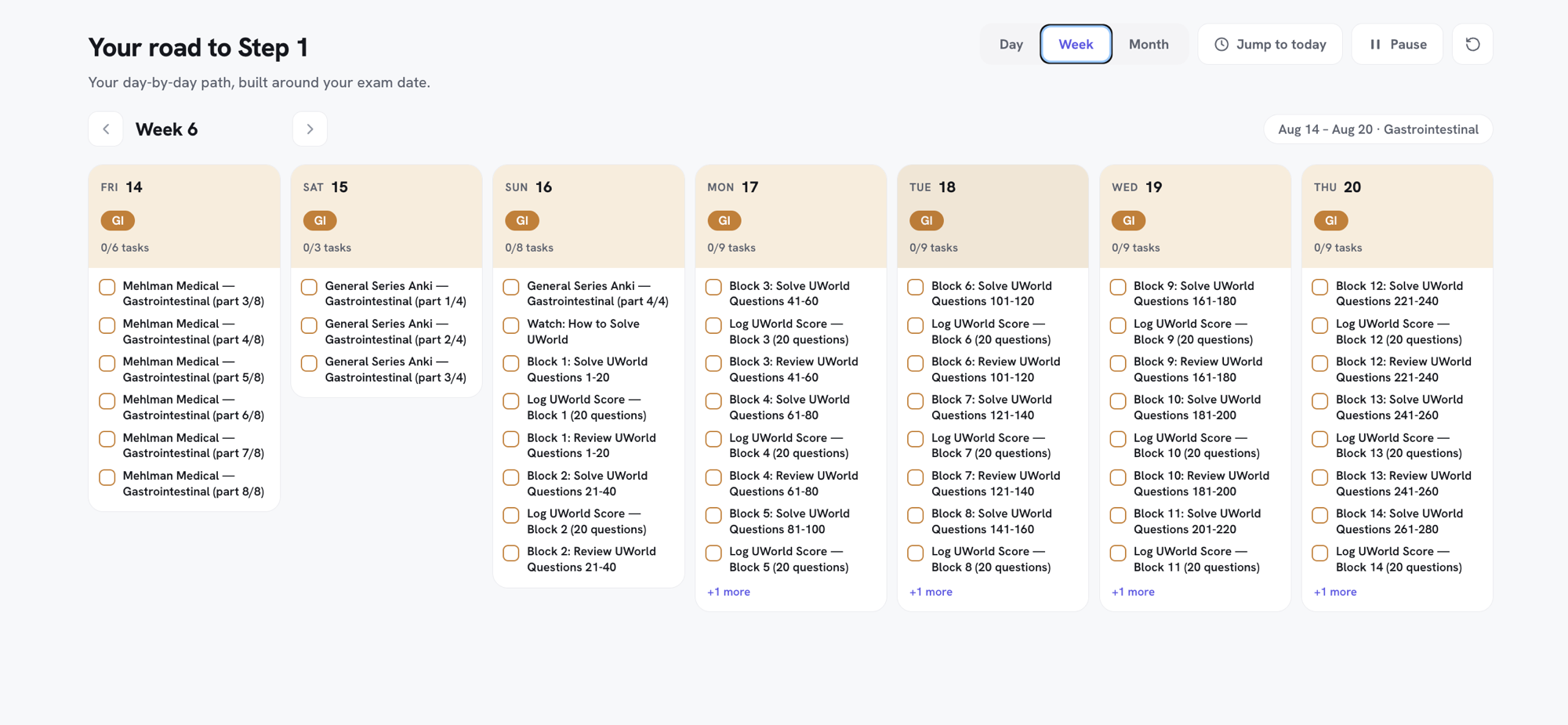 USMLE Vault day-by-day schedule