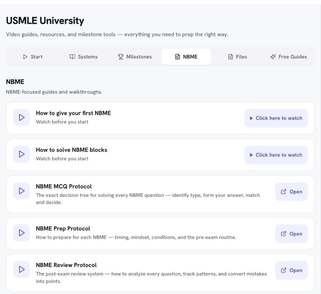 Both NBME videos, How to give your first NBME and How to solve NBME blocks, in University → NBME.