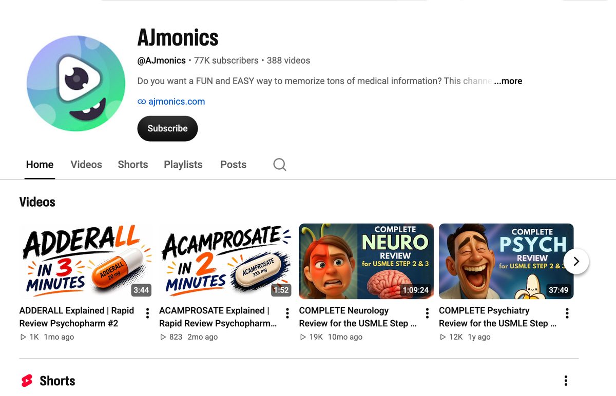 The AJmonics YouTube channel (@AJmonics).