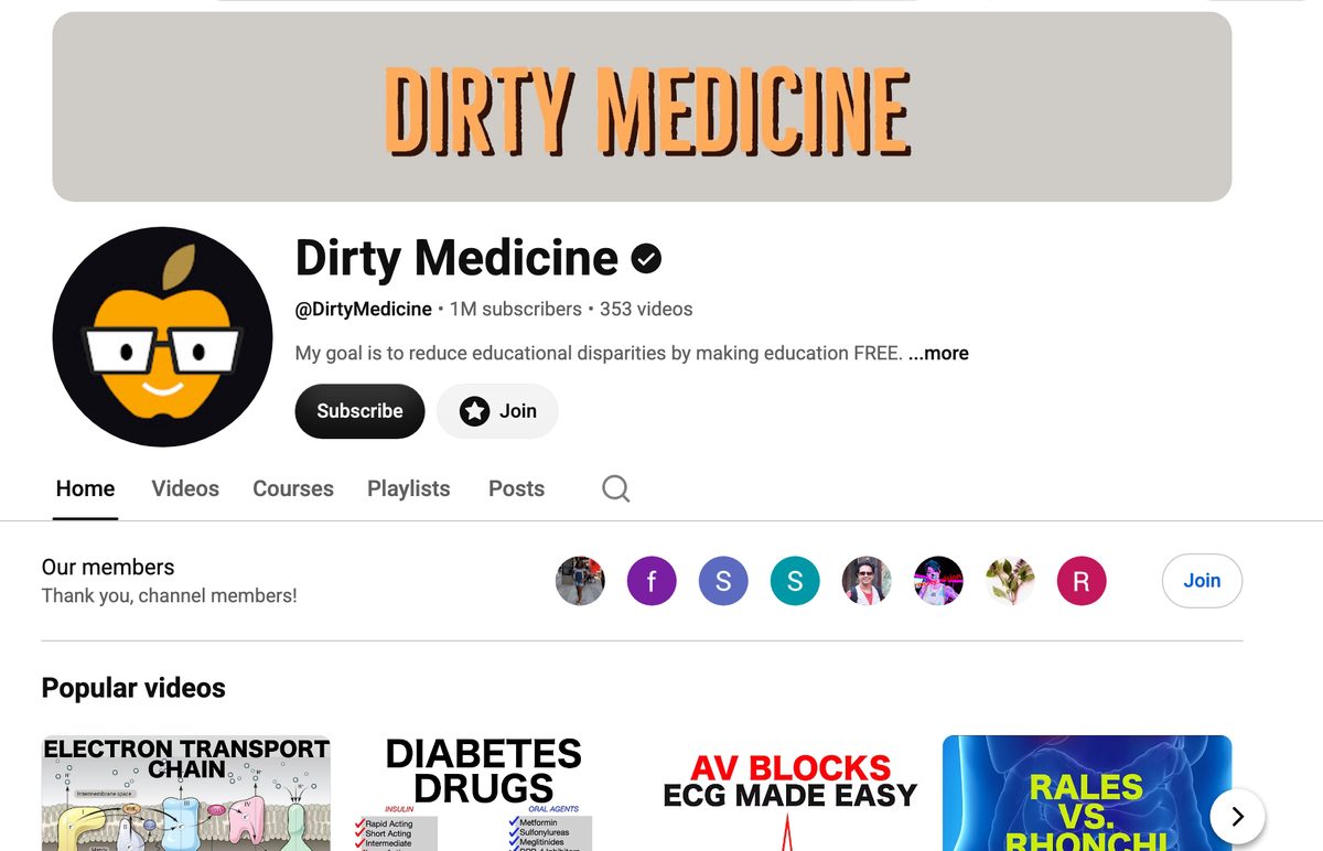 The Dirty Medicine YouTube channel (@DirtyMedicine).