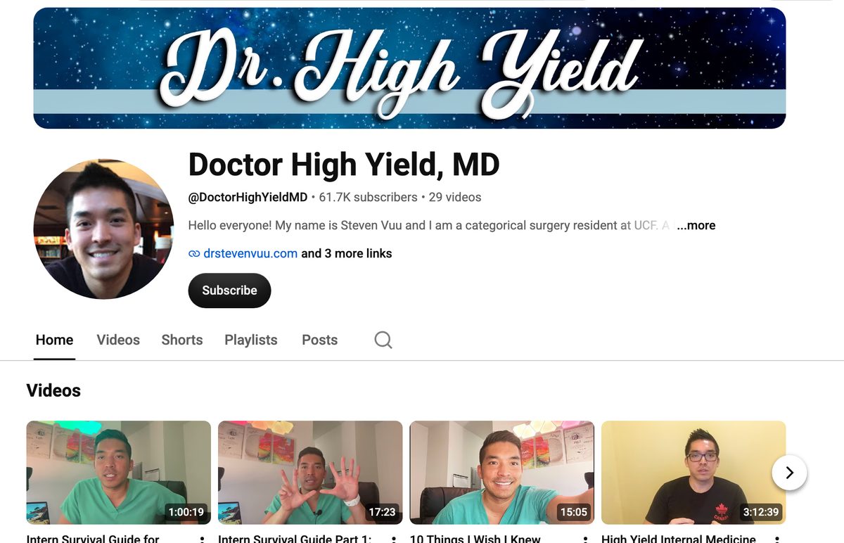 Dr. High Yield’s YouTube channel (@DoctorHighYieldMD).