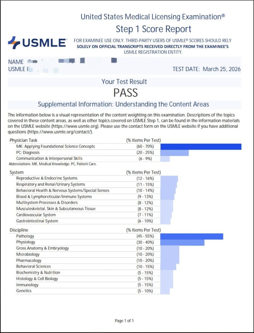 Step 1 score report: PASS
