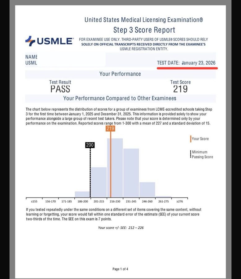 Step 3 score report: PASS, 219